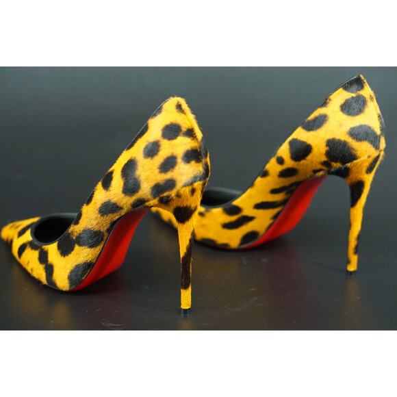 Christian Louboutin Kate 100 Leopard Hair Pointed Toe Pump SZ 37 NIB $995 Orange - Picture 2 of 12